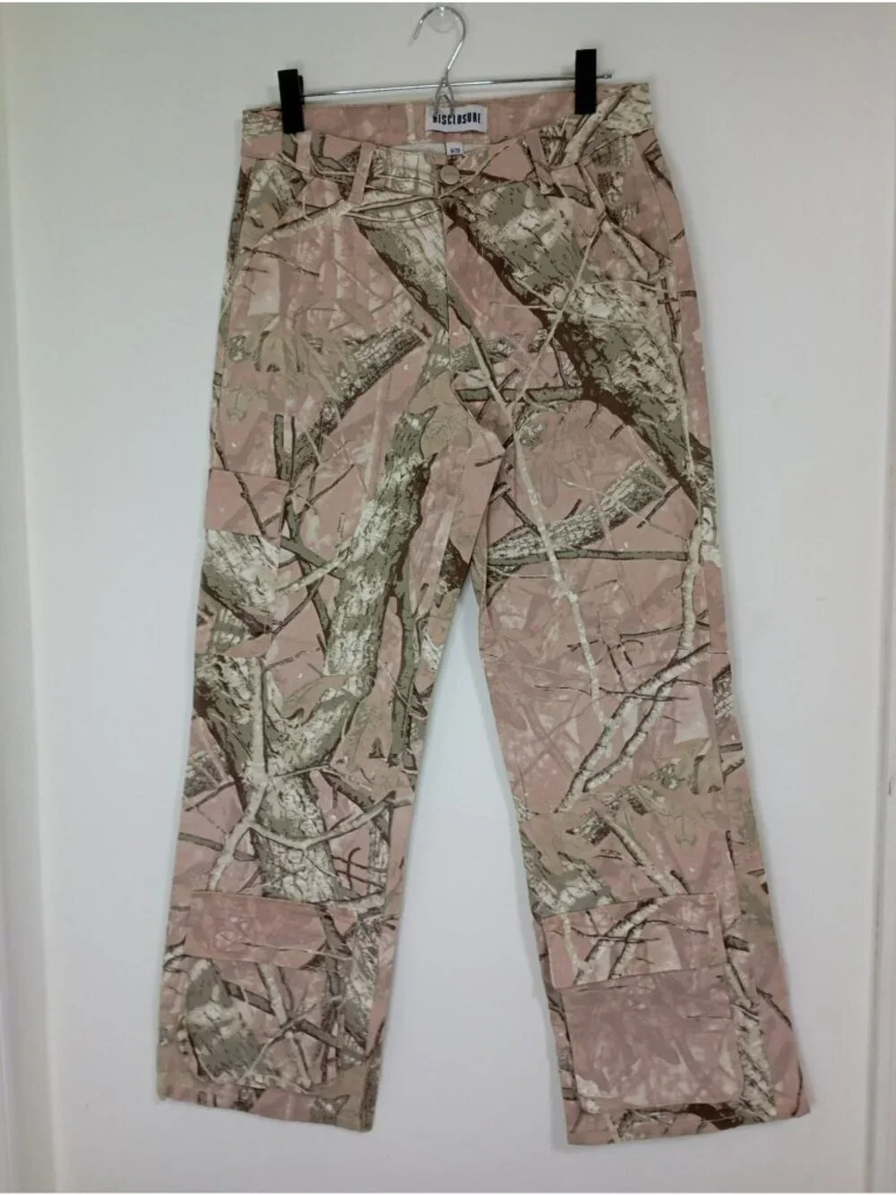 Disclosure Wide Leg Camo Cargo Pants Sz 9/29 Pink & Olive Green Pockets Utility